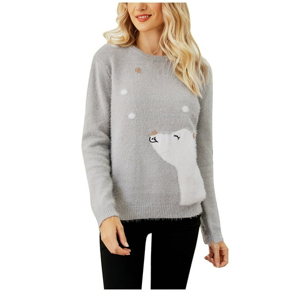 Herrnalise Women's Knitted Crop Tops Fashion Christmas Tree Sweater Pullover Snowman Thick Sweater Top Pullover Jumper Sweaters