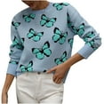 thumbnail image 1 of Herrnalise Women's Knitted Crop Tops Fashion Long Sleeves Round Neck Butterfly Print Loose Tops Blouse Knitted Sweater Pullover Jumper Sweaters, 1 of 6