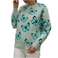 thumbnail image 1 of Herrnalise Women's Knitted Crop Tops Fashion Long Sleeves Round Neck Butterfly Print Loose Tops Blouse Knitted Sweater Pullover Jumper Sweaters, 1 of 6