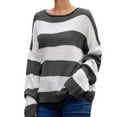 thumbnail image 1 of Herrnalise Women's Knitted Crop Tops Fashion Stripe Long Sleeves Round Neck Color Matching Loose Tops Blouse Knitted Sweater Pullover Jumper Sweaters, 1 of 5