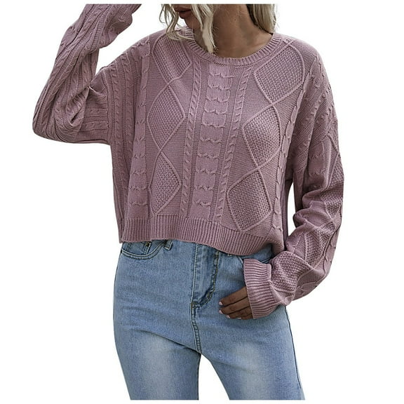 Herrnalise Women's Knitted Crop Tops Fashion Women Casual Long Sleeve Solid Color All-match Pullover Sweater Pullover Jumper Sweaters