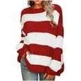 thumbnail image 1 of Herrnalise Women's Knitted Crop Tops Fashion Women Print Striped Long Sleeve Pullove Round Neck Shirt Sweater Tops Pullover Jumper Sweaters, 1 of 4