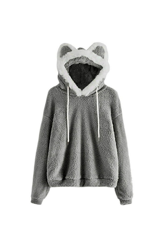 Women's Knitted Crop Tops Ladies Fashion Casual Autumn Winter Solid Color Hooded Cat Ears Loose Casual Plush Sweater Top Pullover Jumper Sweaters
