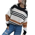 thumbnail image 1 of Herrnalise Women's Knitted Crop Tops Ladies Fashion Casual Pullover Knit Striped Intercolor Long Sleeve Crewneck Sweater Knitwear Pullover Jumper Sweaters, 1 of 9