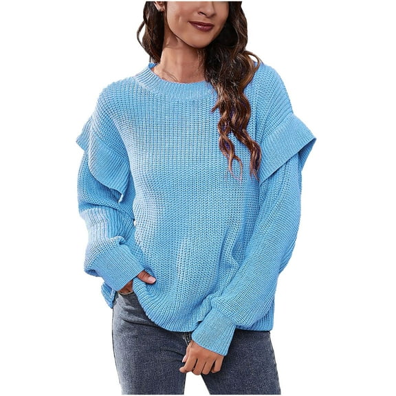 Herrnalise Women's Knitted Crop Tops Ladies Fashion Casual Pure Color Drop Shoulder Long Sleeve Loose Knitted Sweater Pullover Jumper Sweaters