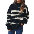 thumbnail image 1 of Herrnalise Women's Knitted Crop Tops Ladies Fashion Loose Round Neck Long Sleeve Irregular Stripe Color Blocked Sweater Top Pullover Jumper Sweaters, 1 of 5