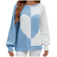 thumbnail image 1 of Herrnalise Women's Knitted Crop Tops Long Sleeved Round-neck Solid Love Print Long Sleeves Sweater Casual Pullover Top Pullover Jumper Sweaters, 1 of 8