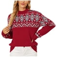thumbnail image 1 of Herrnalise Women's Knitted Crop Tops Round-Neck Christmas Print Recreational Pullover Knitting Sweater Long Sleeve Tops Pullover Jumper Sweaters, 1 of 9