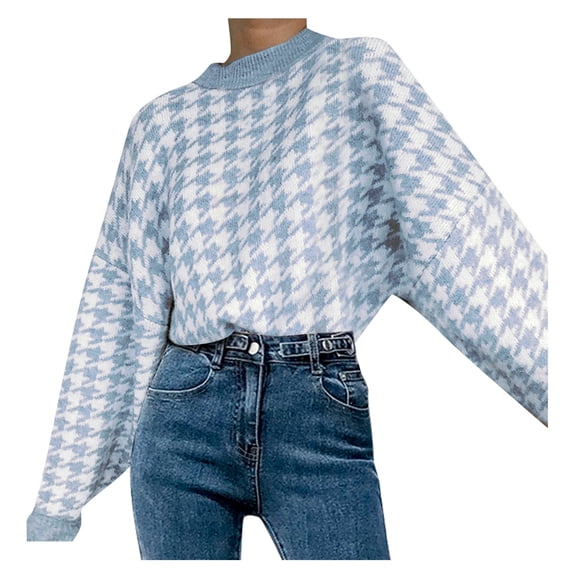 Herrnalise Women's Knitted Crop Tops Round Neck Long Sleeve Loose Sweater Pullover Sweater Pullover Jumper Sweaters