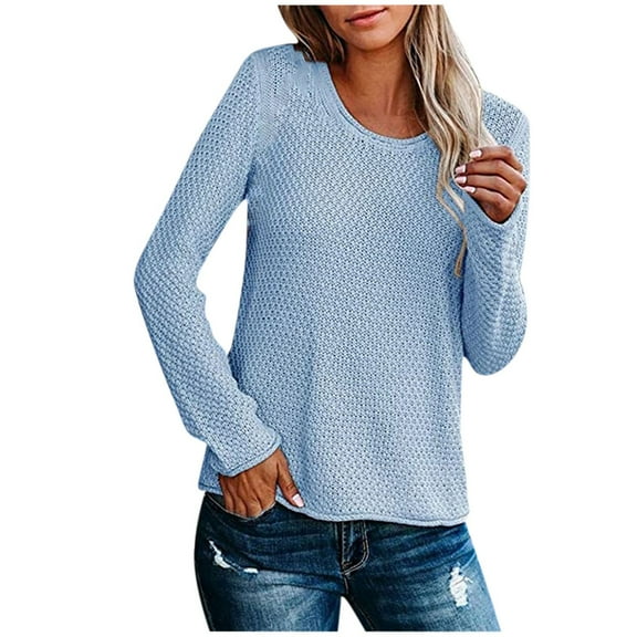 Herrnalise Women's Knitted Crop Tops Round- Neck Recreational Pullover Knitting Sweater Long Sleeve Tops Pullover Jumper Sweaters