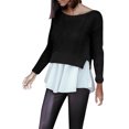 thumbnail image 1 of Herrnalise Women's Knitted Crop Tops Round Neck Stitching Ruffle Sweater Long Sleeve Blouse Tops Pullover Jumper Sweaters, 1 of 8
