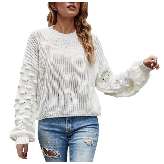 Herrnalise Women's Knitted Crop Tops Short Long Sleeve Wide Sleeve Fashionable Knit Sweater Pullover Jumper Sweaters
