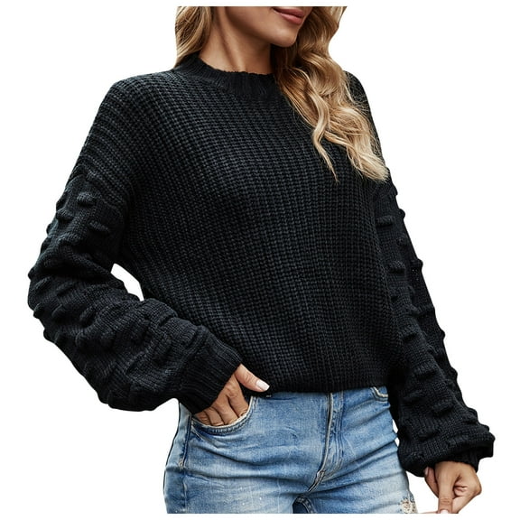 Herrnalise Women's Knitted Crop Tops Short Long Sleeve Wide Sleeve Fashionable Knit Sweater Pullover Jumper Sweaters