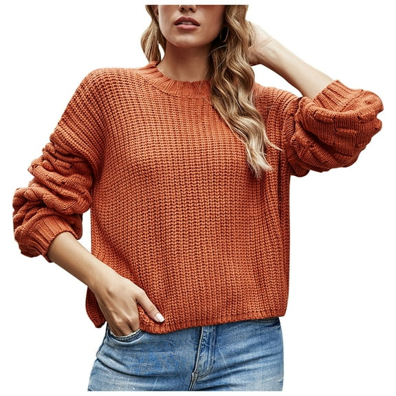 Herrnalise Women's Knitted Crop Tops Short Long Sleeve Wide Sleeve Fashionable Knit Sweater Pullover Jumper Sweaters