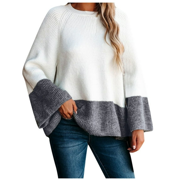 Herrnalise Women's Knitted Crop Tops Stitching Personality Fashion Sweater Pullover Sweater Pullover Jumper Sweaters