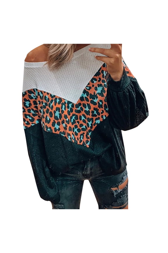 Women's Knitted Crop Tops Women Fashion Leopard Print Comfortable Long Sleeves Sweater Tops Pullover Jumper Sweaters