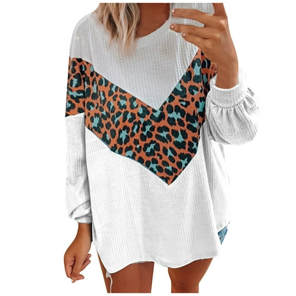 Herrnalise Women's Knitted Crop Tops Women Fashion Leopard Print Comfortable Long Sleeves Sweater Tops Pullover Jumper Sweaters