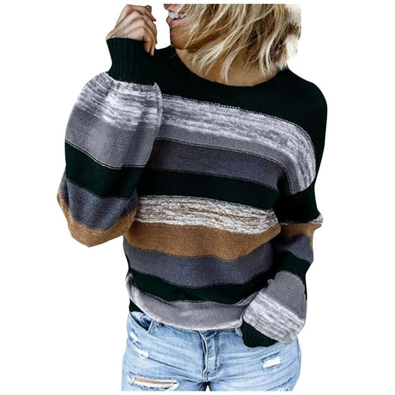 Herrnalise Women's Knitted Crop Tops Women Fashion Loose Color Contrast Comfortable Long Sleeves Sweater Tops Pullover Jumper Sweaters