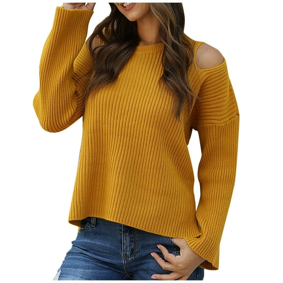 Herrnalise Women's Knitted Crop Tops Women Long Sleeve Knitted Loose Sweater Jumper Straples Tops Blouse Pullover Jumper Sweaters