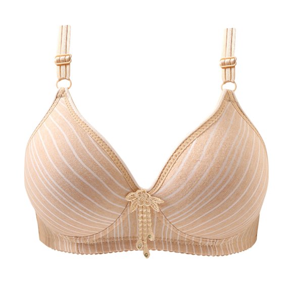 Herrnalise Women's Lace Edge Vertical Stripe Back Bra Padded Bra Wireless Lingerie For women