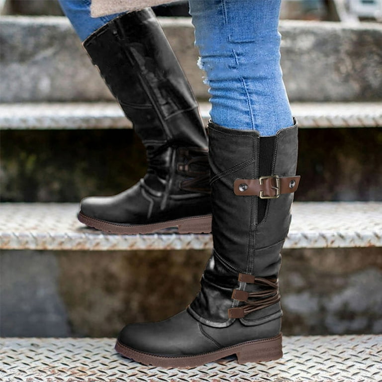 Fashion Zipper Hasp Lacing Thick-soled Large Size Boots Women
