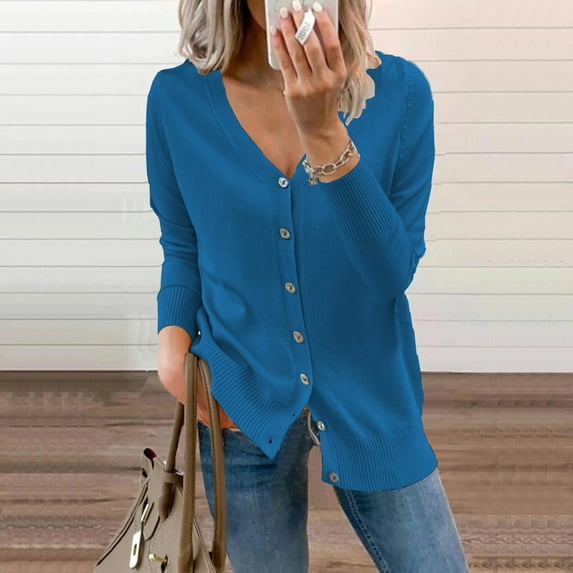 Herrnalise Women's Lightweight Vee Cardigan Sweater Fashion Women Buttons Long Sleeve Casual Solid Short Coat Cardigan Blouse