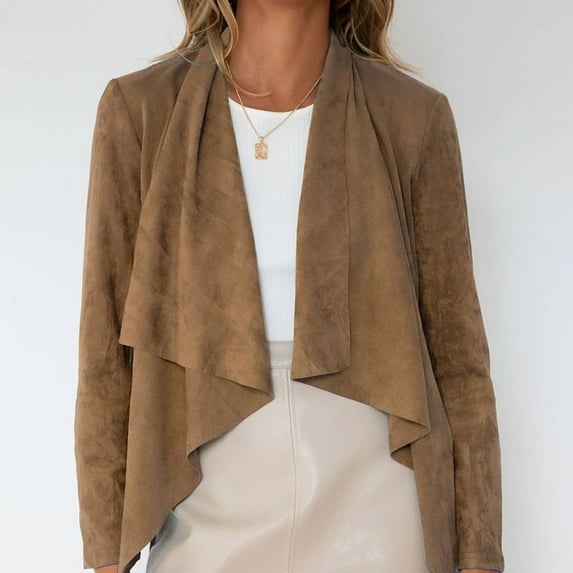 SDJMa Women's Lightweight Vee Cardigan Sweater Woman's Lapel Solid Color Faux Deerskin Velvet Short Cardigan Jacket Top