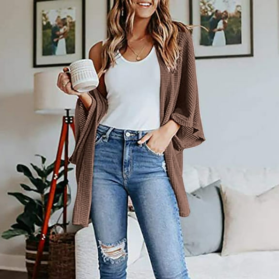 Herrnalise Women's Lightweight Vee Cardigan Sweater Women Casual Bat Sleeve Long Sleeve Cardigan Loose Fashion Coat
