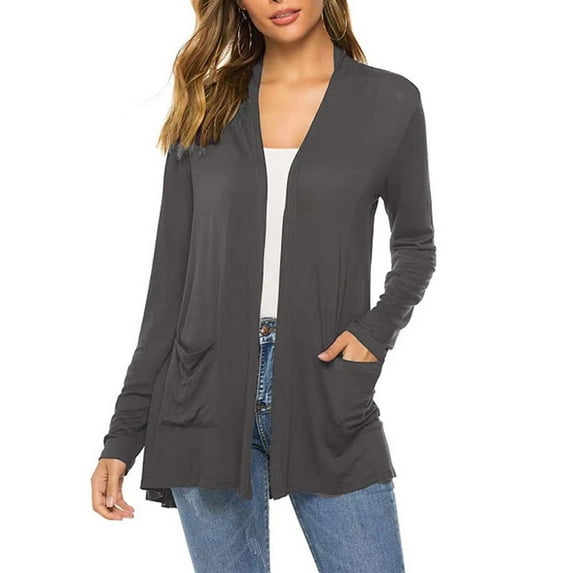 SDJMa Women's Lightweight Vee Cardigan Sweater Women Fashion Cardigan Up Casual Solid Color Long Sleeve Hoodeless Top