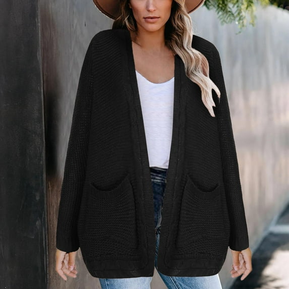 SDJMa Women's Lightweight Vee Cardigan Sweater Women Fashion Casual Knitted Pocket Sweater Solid Color Long Sleeve Cardigan Tops