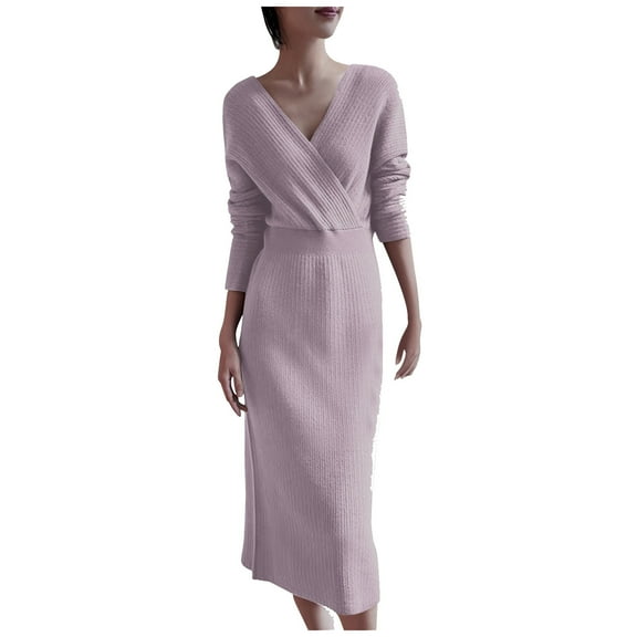 Herrnalise Women's Long Sleeve Design Sense Slim Slim V-Neck PackageHip Dress Women Dresses One Size