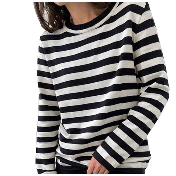 Herrnalise Women's Long Sleeve Oversized Crew Neck Solid Color Knit Pullover Sweater Tops Sweater Top Coat Black,M