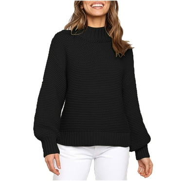 Herrnalise Women's Long Sleeve Oversized Crew Neck Solid Color Knit Pullover Sweater Tops Sweater Top Coat Black,XL