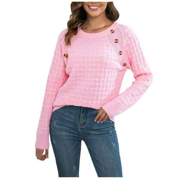 Herrnalise Women's Long Sleeve Oversized Crew Neck Solid Color Knit Pullover Sweater Tops Sweater Top Coat Pink,S