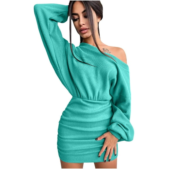 Herrnalise Women's Long Sleeve V-Neck Knit WrapHip Pit Stripe Dress S-XL