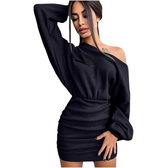 Herrnalise Women's Long Sleeve V-Neck Knit WrapHip Pit Stripe Dress S-XL