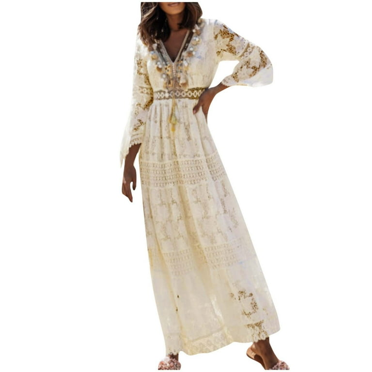 Women's V-Neck Lace Fringe Dress