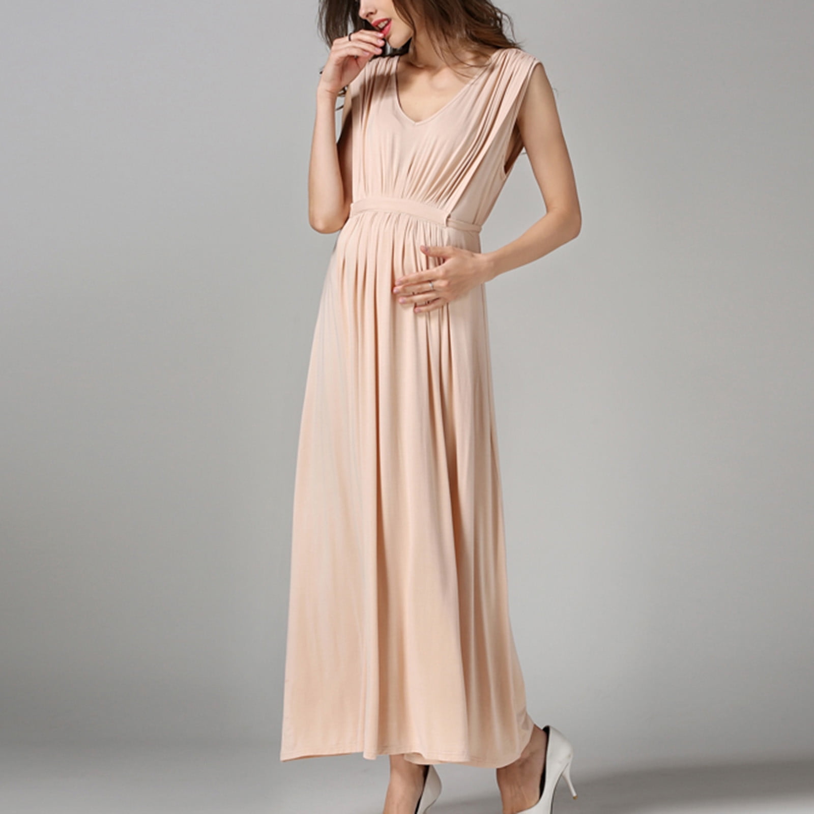Herrnalise Women's Maternity Nursing Dresses Solid Color Sleeveless Long  Dress for Breastfeeding Beige - Walmart.com