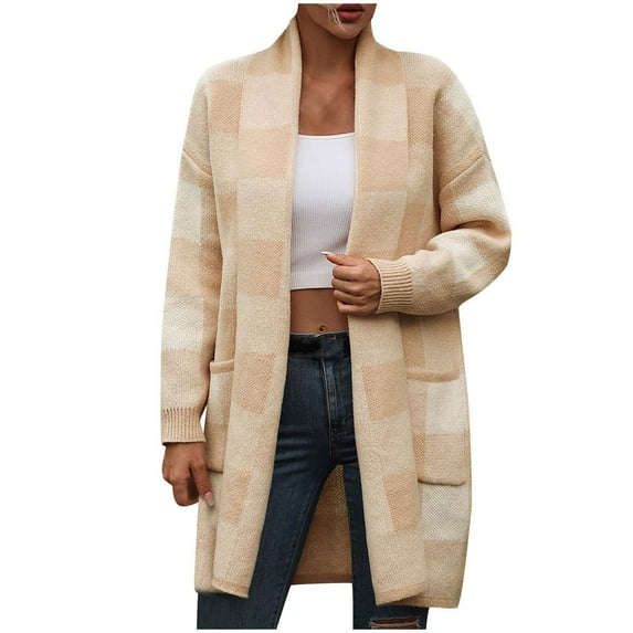 Herrnalise Women's Oversized Long Batwing Sleeve Cardigan Waffle Knit Sweater Coat Solid Color Button Down Jacket Beige,L