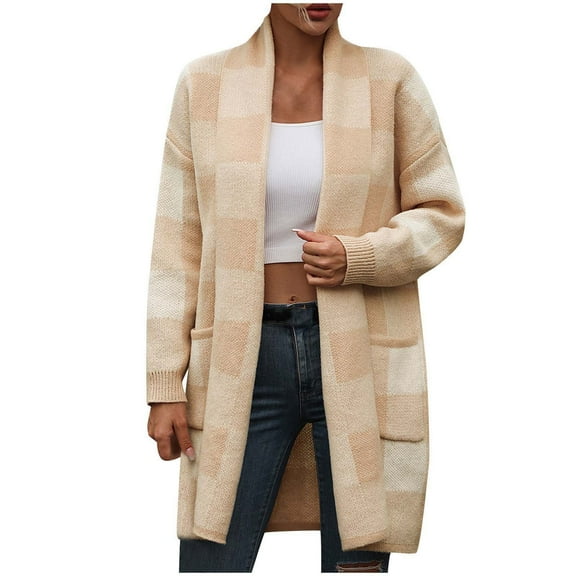 Herrnalise Women's Oversized Long Batwing Sleeve Cardigan Waffle Knit Sweater Coat Solid Color Button Down Jacket Beige,M