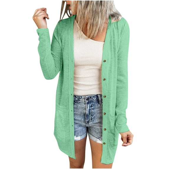 Herrnalise Women's Oversized Long Batwing Sleeve Cardigan Waffle Knit Sweater Coat Solid Color Button Down Jacket Green,XL