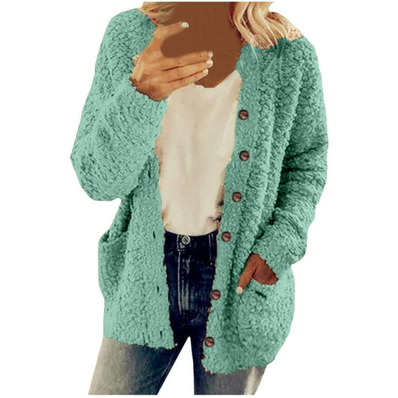 Herrnalise Women's Oversized Long Batwing Sleeve Cardigan Waffle Knit Sweater Coat Solid Color Button Down Jacket Green,XL
