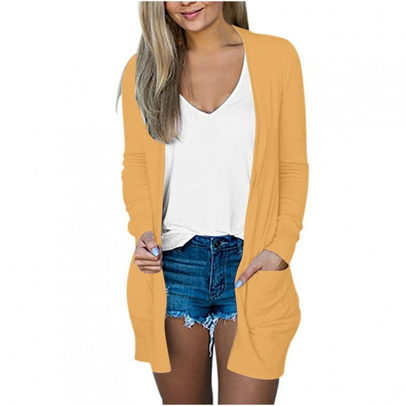 Herrnalise Women's Oversized Long Batwing Sleeve Cardigan Waffle Knit Sweater Coat Solid Color Button Down Jacket Yellow,M