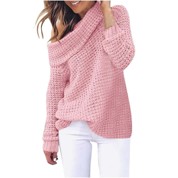 Herrnalise Women's Oversized Long Turtleneck Tunic Batwing Sleeve Pullover Long Knit Sweater Pink,2XL