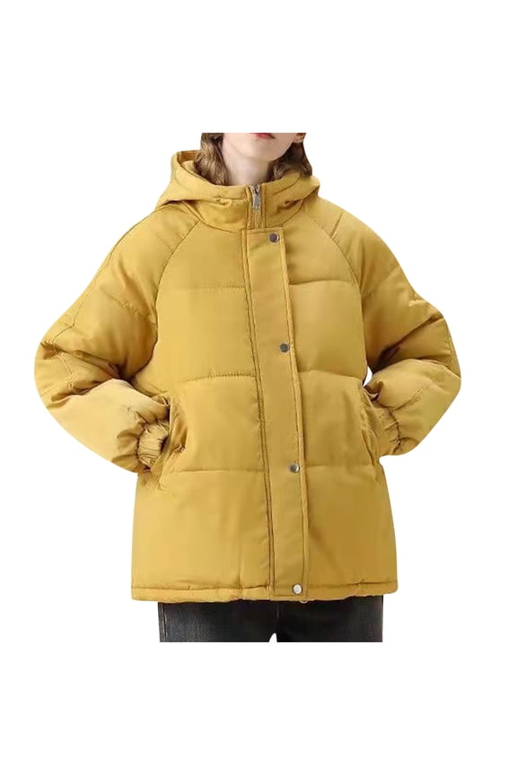 Women's Packable Down Jacket Solid Color Zipper Up Winter Hooded Down Jacket Button Up Short Puffy Thickened Jacket Warm Puffer Down Coat For Yellow,S