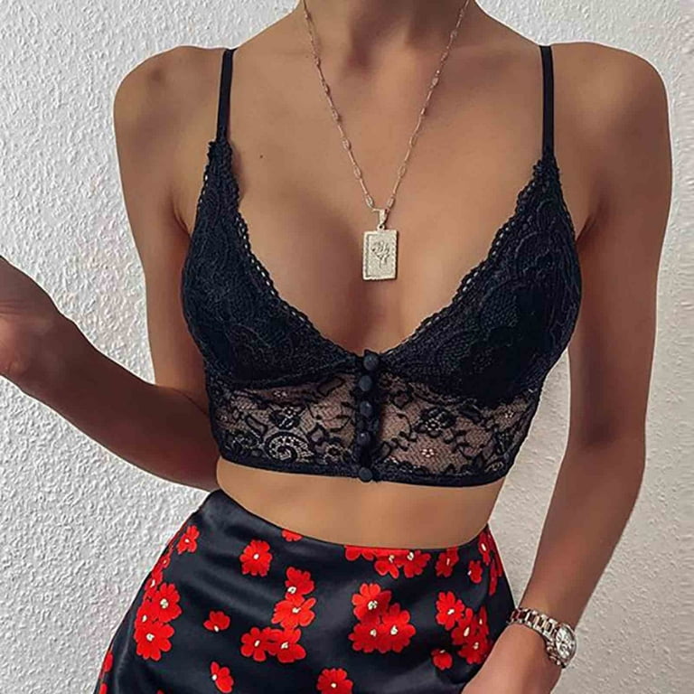 Herrnalise Women's Perfect-T Short-Sleeve T-Shirt Women's Fashion Lace  Floral Bralette Sexy Sleeveless Crop Tops Bras 
