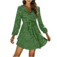 thumbnail image 1 of Herrnalise Women's Polka Dot Printed Tie Long Sleeve IrregularRuffle V-Neck Dresses S-XL, 1 of 7