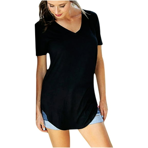 Herrnalise Women's Print T Shirts Fashion Woman V-Neck Short Sleeve Tops T-Shirt Summer Solid Loose Blouse