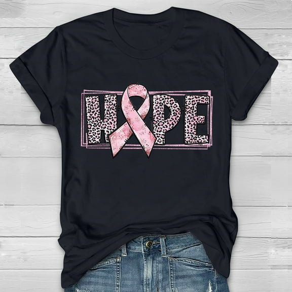 Herrnalise Women's Print T Shirts Help Women's Halloween Breast Cancel Awareness Short Sleeve Pink T-shirt Tops