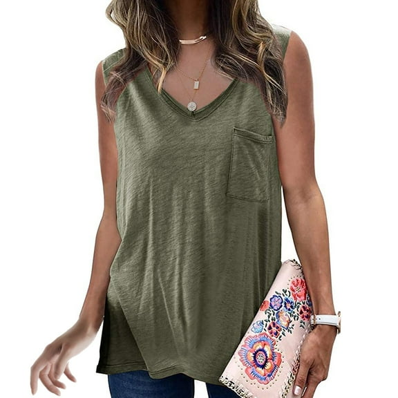 Herrnalise Women's Print T Shirts Women's Casual Fashion V-Neck Solid-Color Button Loose And Versatile Tank Tops